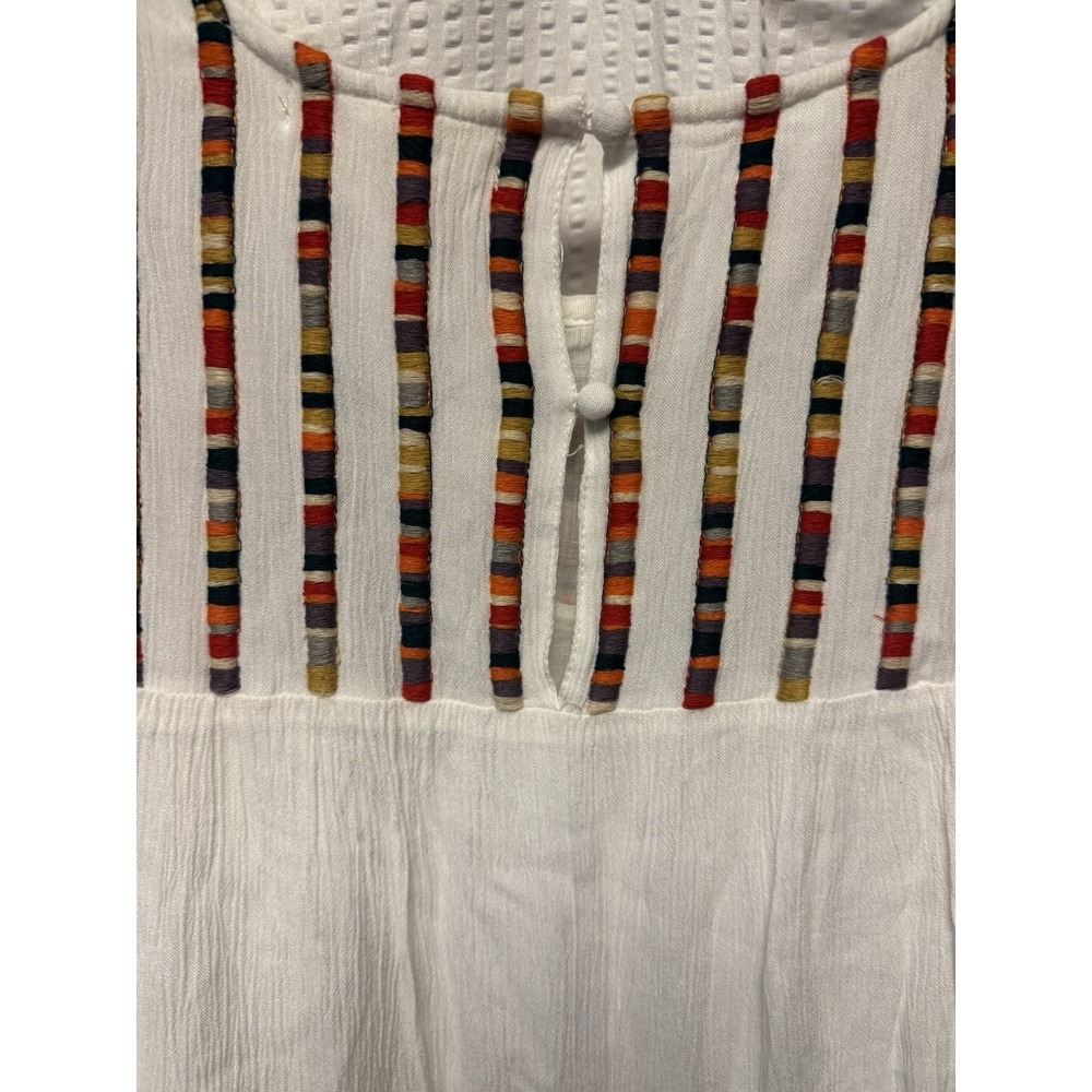 Studio West Women's White Tiered Ruffle Cap Sleeve Rayon SZ L Dress Embroidered - Picture 13 of 15